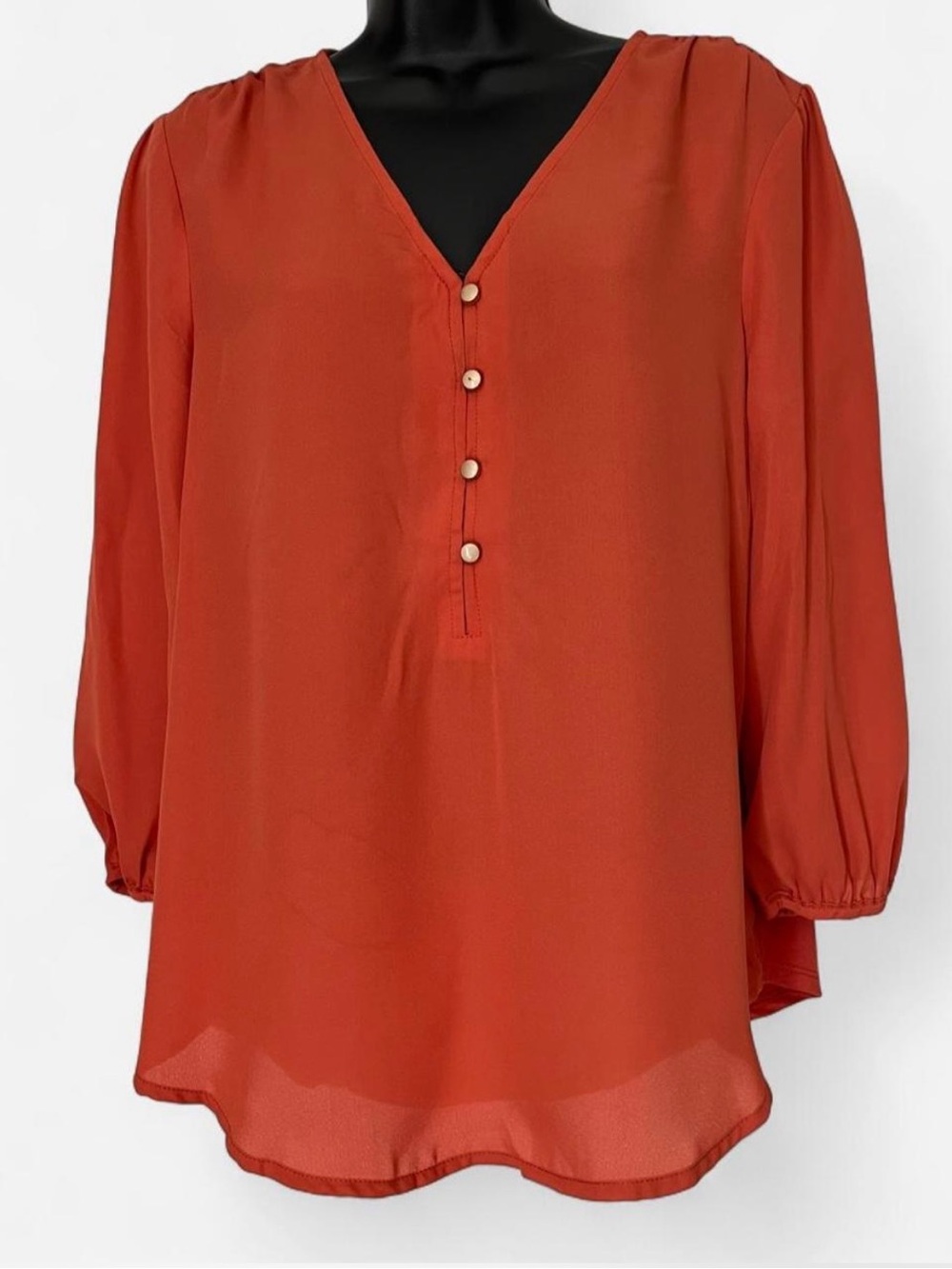 41 Hawthorn Burnt Orange V-Neck Buttoned 3/4-Sleeve Blouse